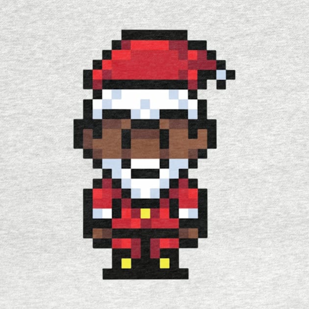 Black Santa Claus pixel art t-shirt design by CharactersFans